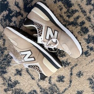 New Balance women’s size 6 Tan and Black Sneakers with Leopard Print